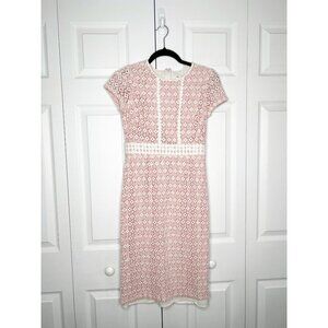 Shoshanna Stacie Coral Pink White Short Sleeve Knee Length Dress Women's Size 6